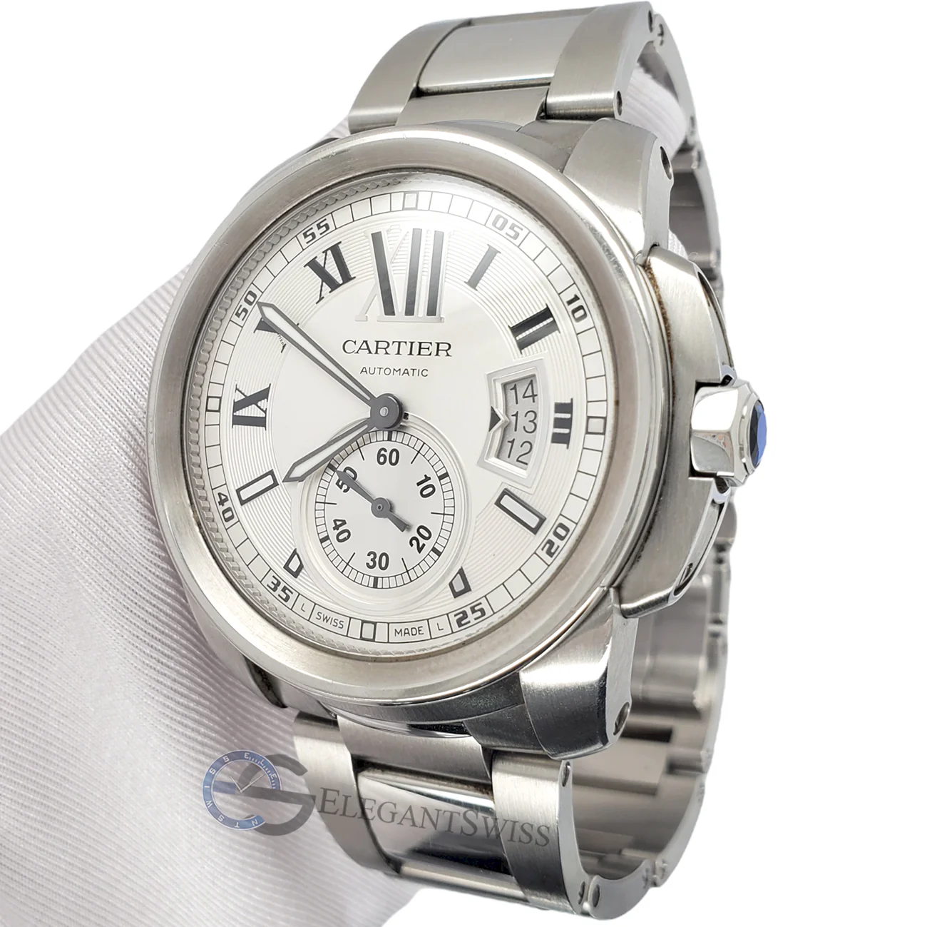 Calibre De Cartier 42mm Silver Dial Stainless Steel Watch 3389 Box Papers - Image 2