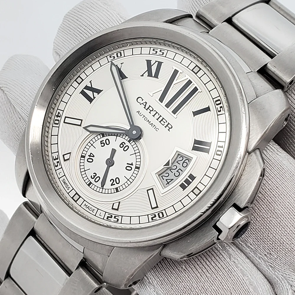 Calibre De Cartier 42mm Silver Dial Steel Watch W7100015 3389