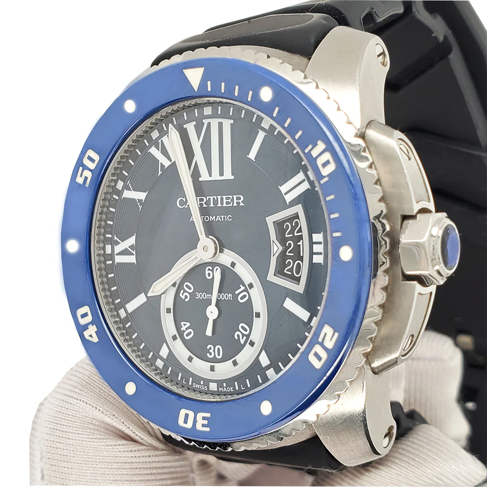 Calibre de Cartier Diver 44mm Blue Ceramic Bezel/Roman Dial Steel Watch 3729