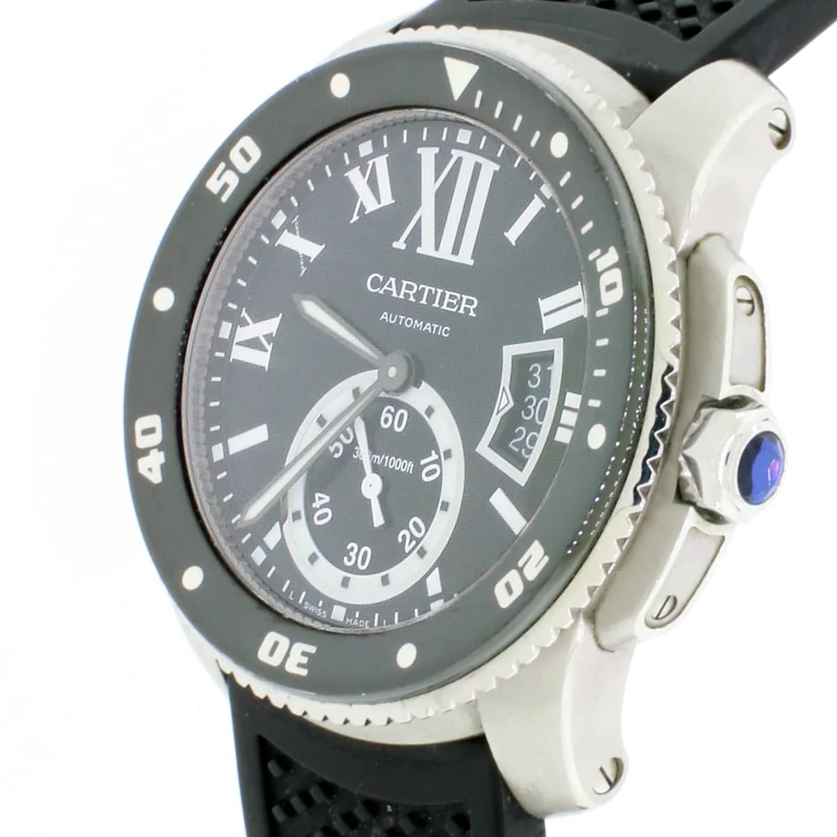 Calibre de Cartier Diver Black Roman Dial 42mm Steel Watch W7100056 - Image 2