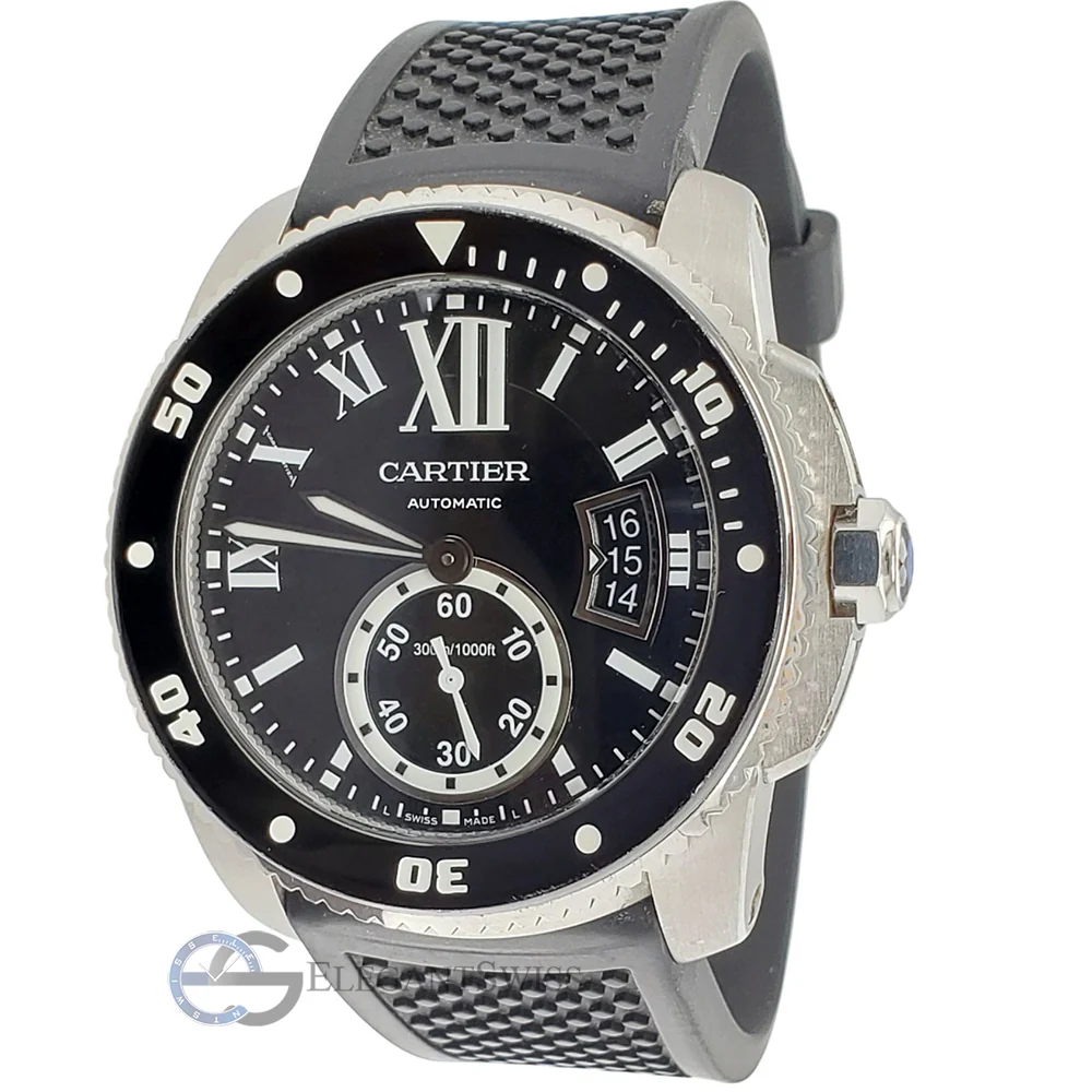 Calibre de Cartier Diver Black Roman Dial 42mm Steel Watch W7100056 3729