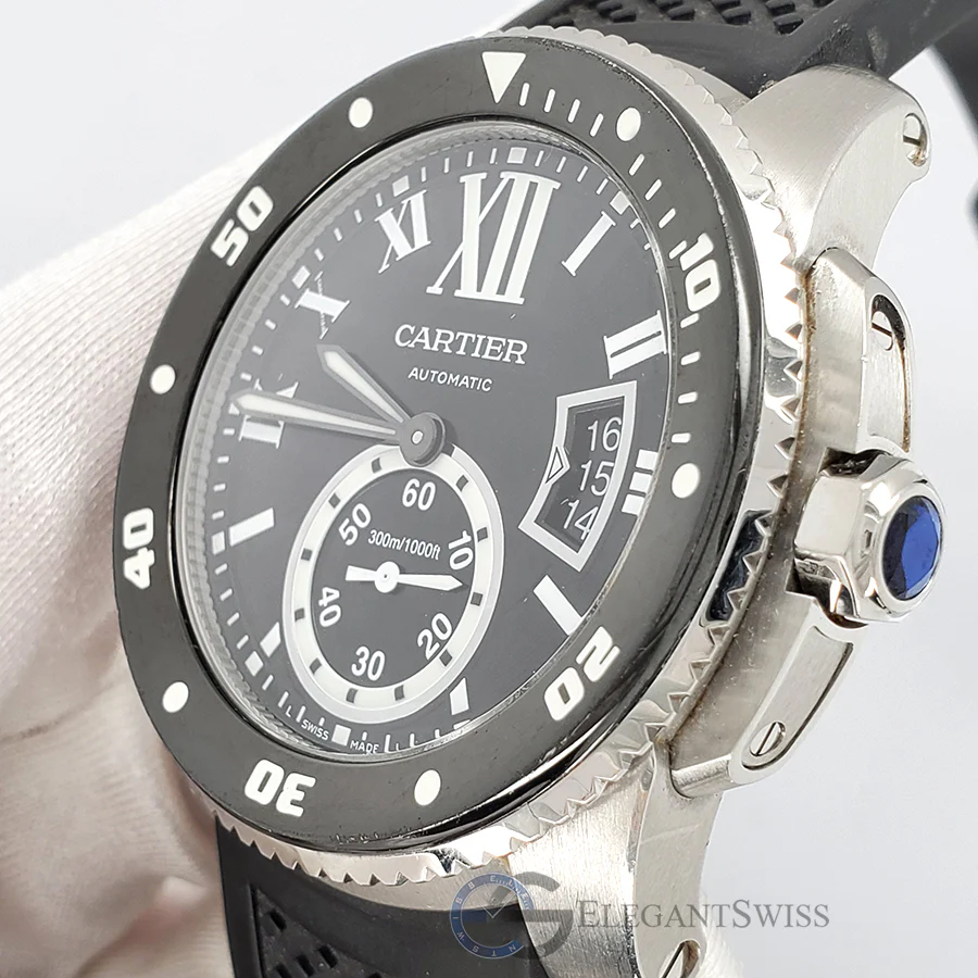 Calibre de Cartier Diver Black Roman Dial 42mm Steel Watch W7100056 3729 - Image 2