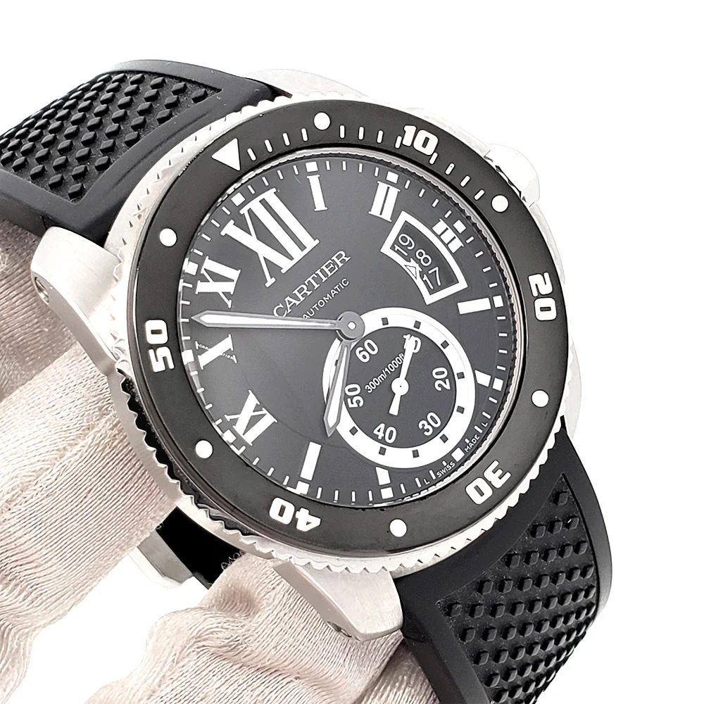 Calibre de Cartier Diver Black Roman Dial 42mm Steel Watch W7100056 3729 - Image 2