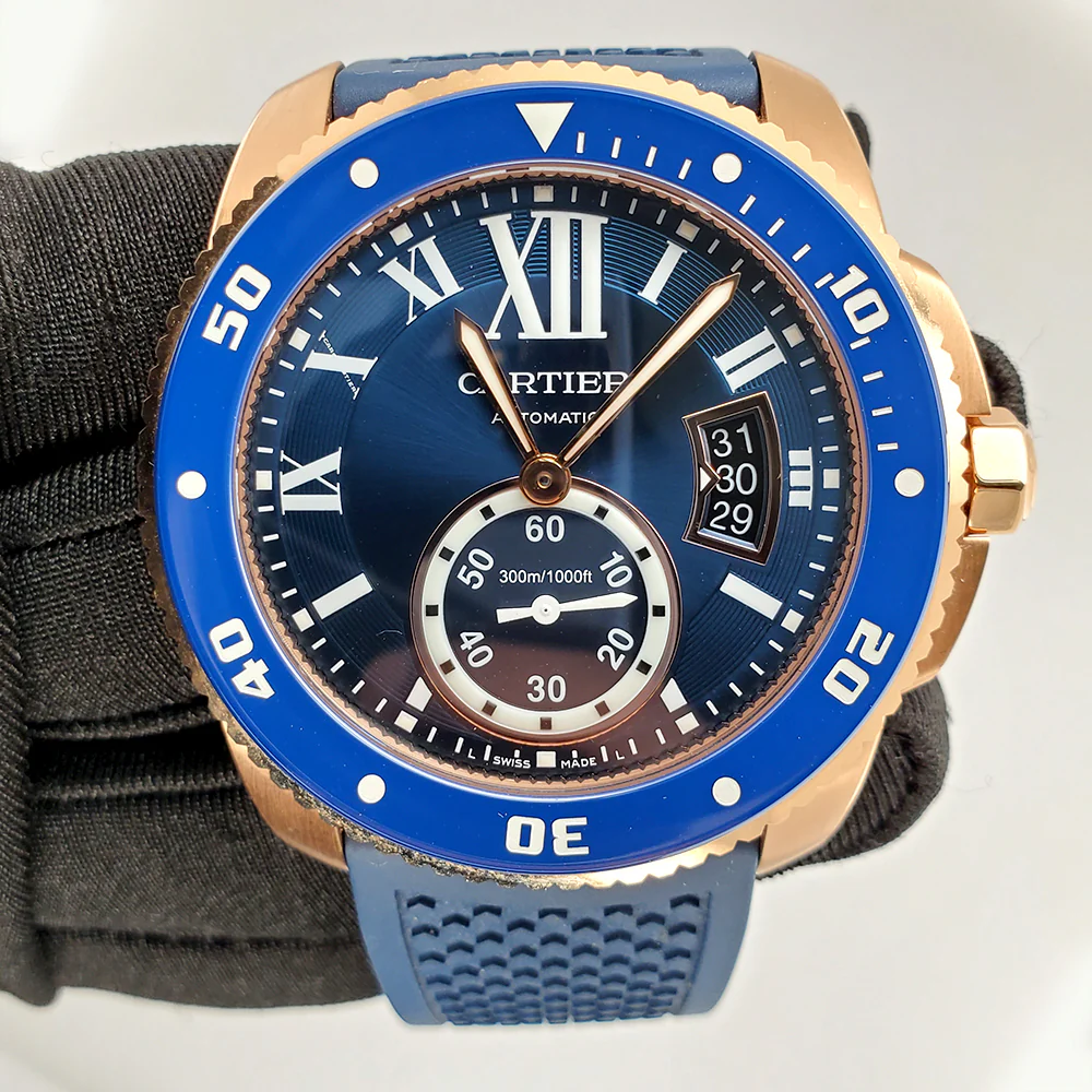 Calibre de Cartier Diver Blue Roman Dial/Bezel 42mm Rose Gold Watch Box Papers - Image 6