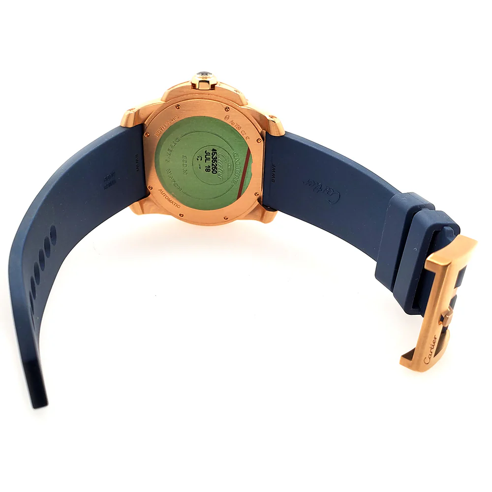 Calibre de Cartier Diver Blue Roman Dial/Bezel 42mm Rose Gold Watch Box Papers - Image 8