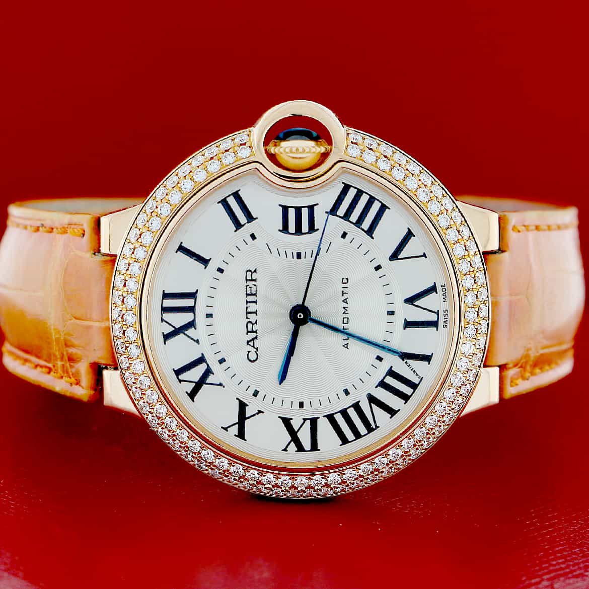 Cartier Ballon Bleu 18K Rose Gold Silver Roman Dial Factory Diamond Bezel 36MM Ladies Watch WE900551 - Image 2