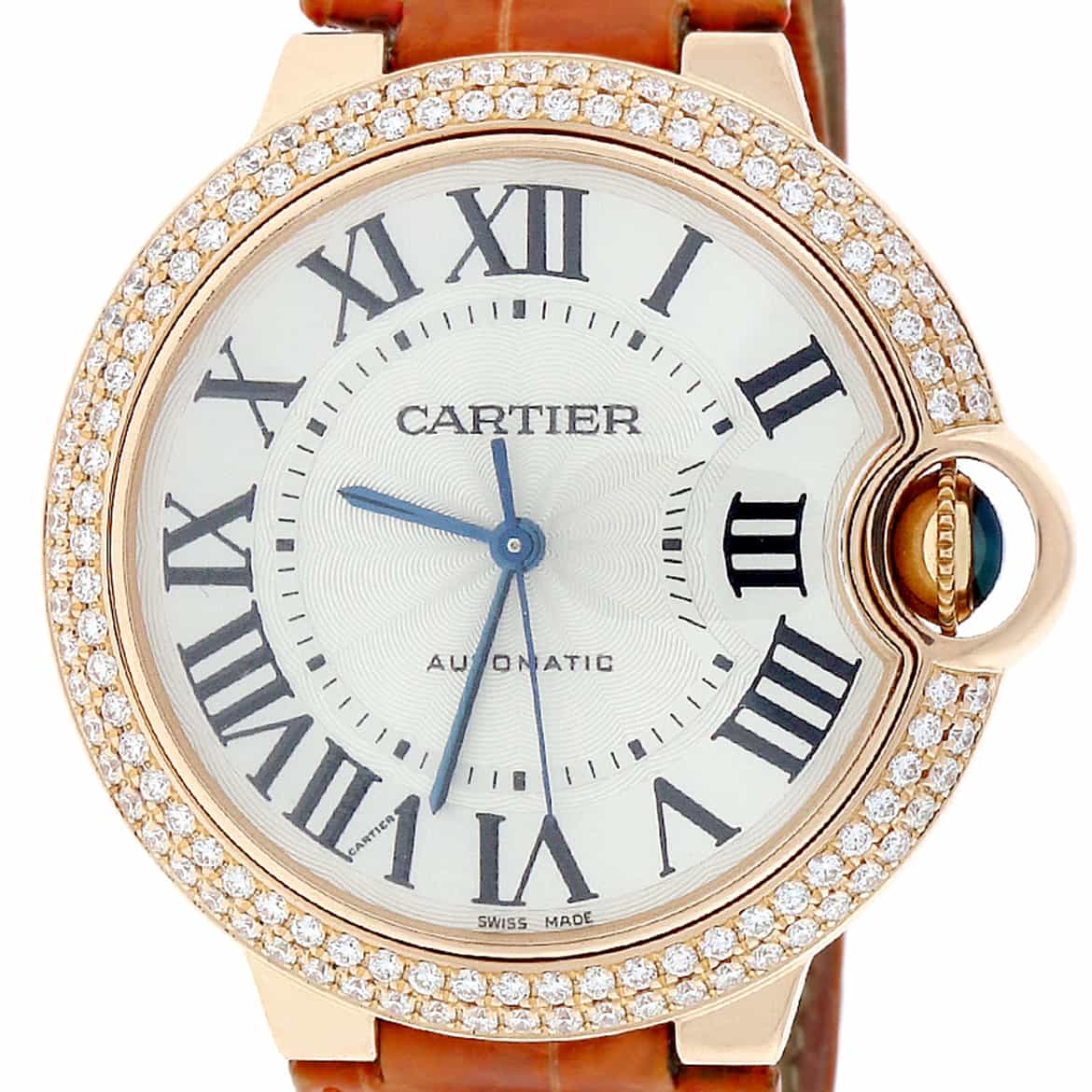 Cartier Ballon Bleu 18K Rose Gold Silver Roman Dial Factory Diamond Bezel 36MM Ladies Watch WE900551 - Image 3