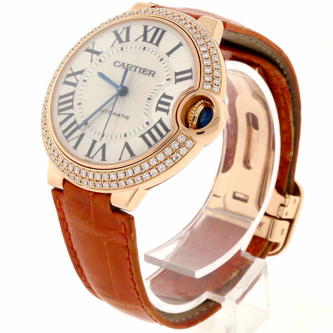 Cartier Ballon Bleu 18K Rose Gold Silver Roman Dial Factory Diamond Bezel 36MM Ladies Watch WE900551 - Image 4