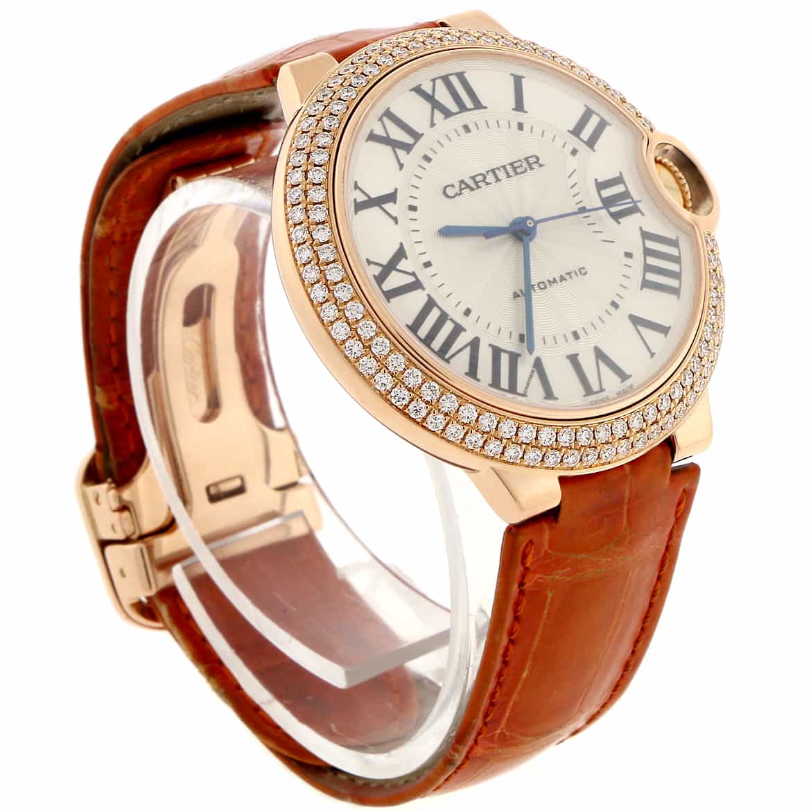 Cartier Ballon Bleu 18K Rose Gold Silver Roman Dial Factory Diamond Bezel 36MM Ladies Watch WE900551 - Image 5