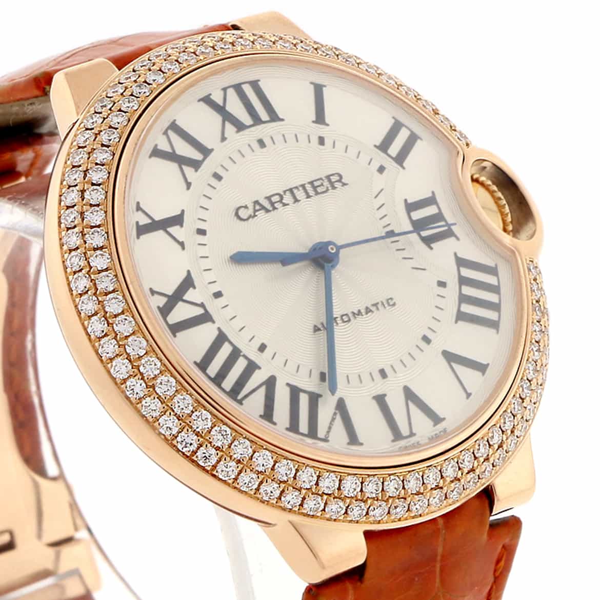 Cartier Ballon Bleu 18K Rose Gold Silver Roman Dial Factory Diamond Bezel 36MM Ladies Watch WE900551 - Image 6