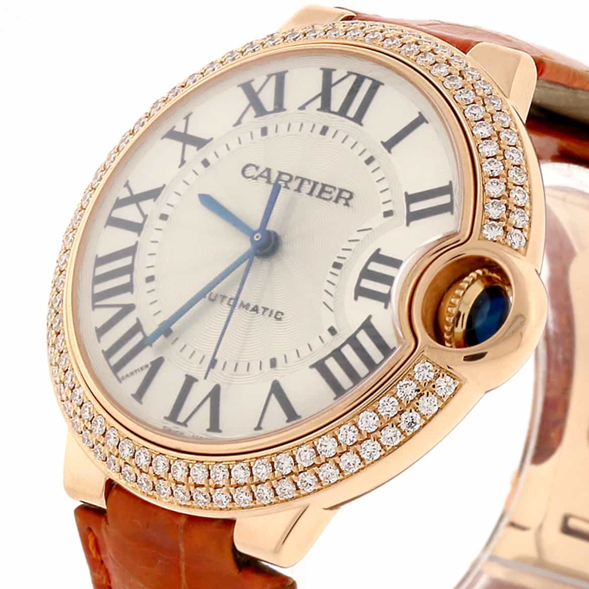 Cartier Ballon Bleu 18K Rose Gold Silver Roman Dial Factory Diamond Bezel 36MM Ladies Watch WE900551 - Image 7