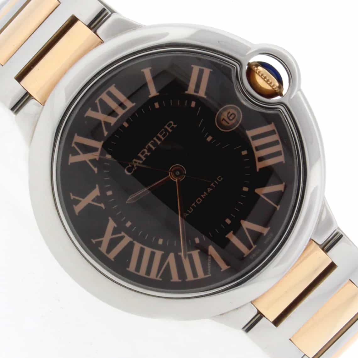 Cartier Ballon Bleu 2-Tone 18K Rose Gold & Stainless Steel Chocolate Dial Automatic Mens Watch W6920032 - Image 4
