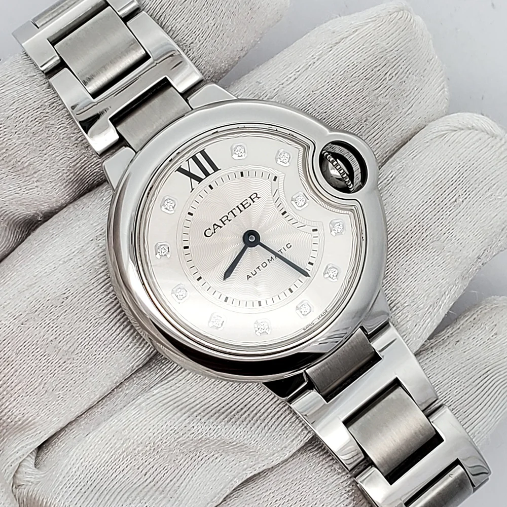 Cartier Ballon Bleu 33mm Factory Silver Diamond Dial Stainless Steel 3489 Watch - Image 2