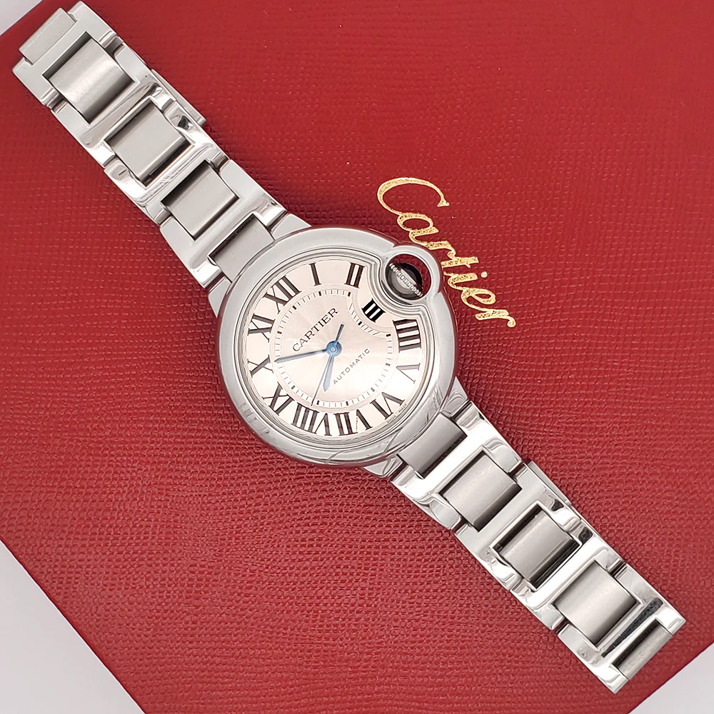 Cartier Ballon Bleu 33mm Silver Roman Dial Stainless Steel Watch W6920071 3489 Papers - Image 3