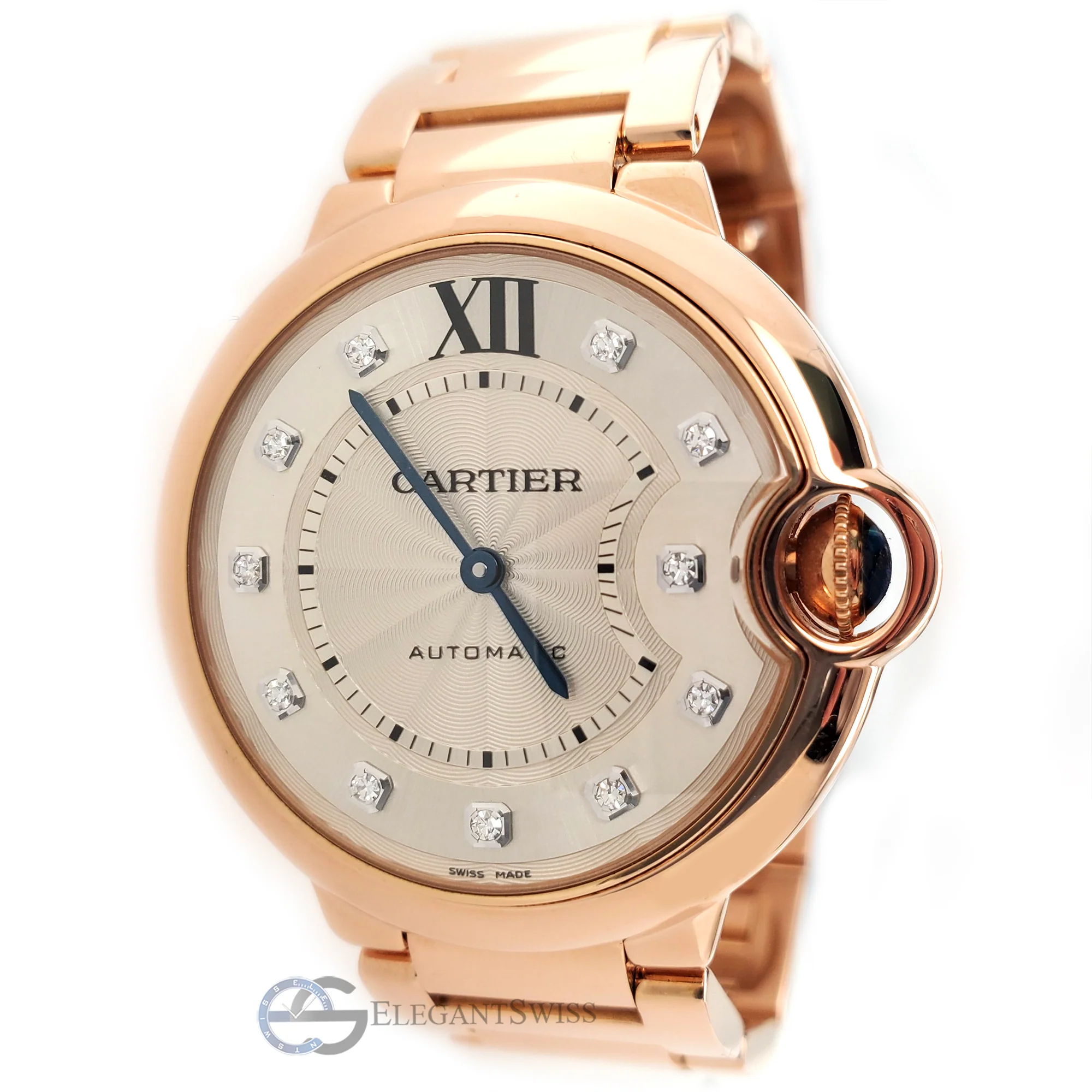 Cartier Ballon Bleu 36mm 18k Rose Gold Silver Diamond Dial Watch WE902026 Box Papers - Image 2