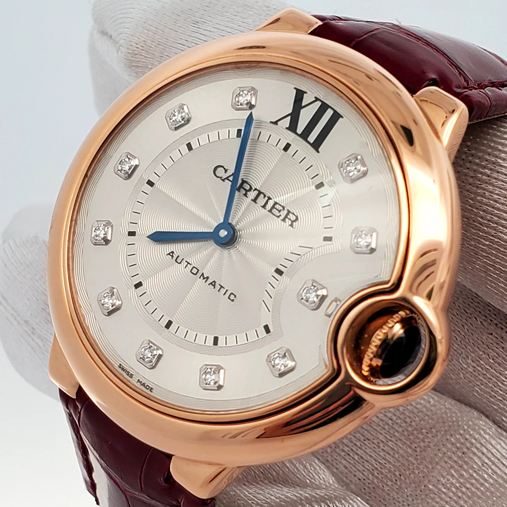 Cartier Ballon Bleu 36mm Diamond Dial Rose Gold Watch WE902026 3003 Box