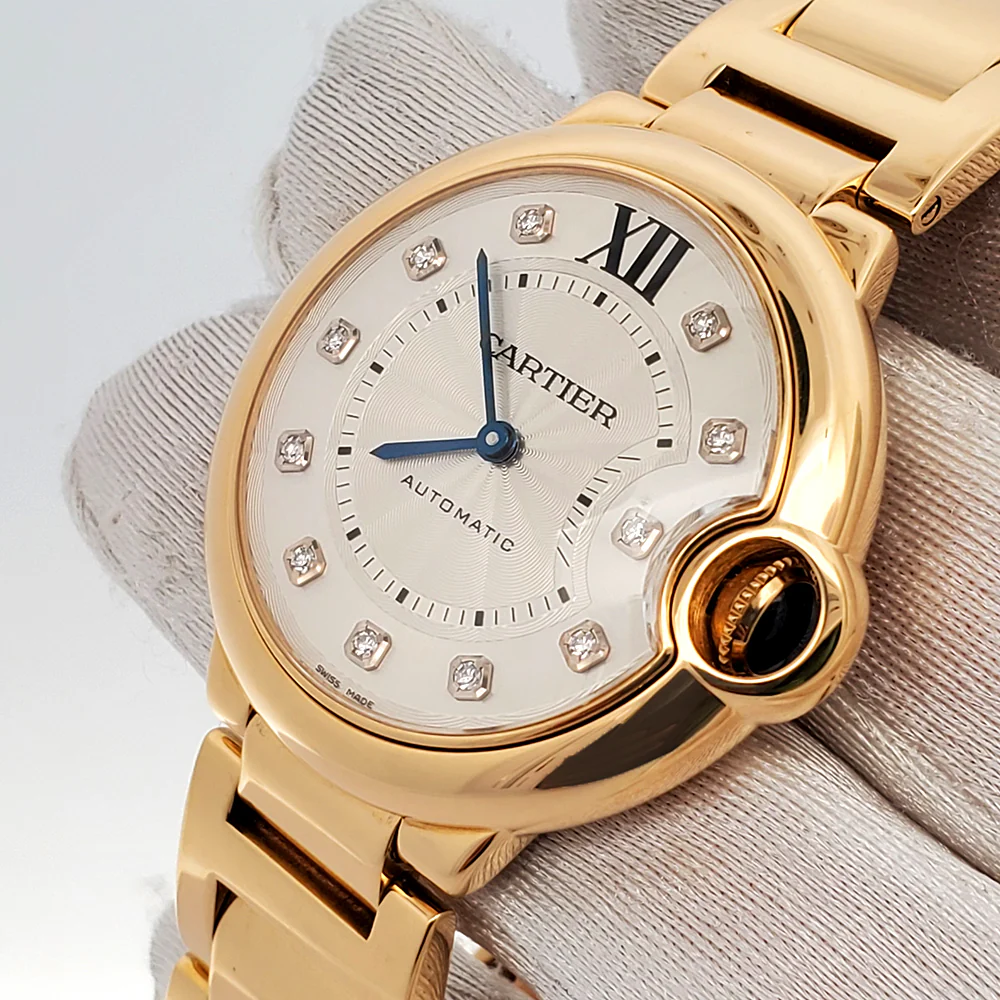 Cartier Ballon Bleu Midsize 36mm Factory Silver Diamond Dial 18K Yellow Gold Watch 3002 WE902027 - Image 2