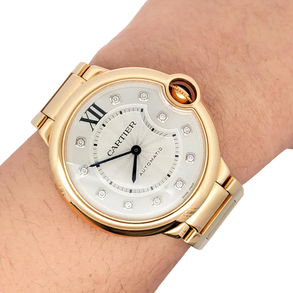 Cartier Ballon Bleu Midsize 36mm Factory Silver Diamond Dial 18K Yellow Gold Watch 3002 WE902027 - Image 4