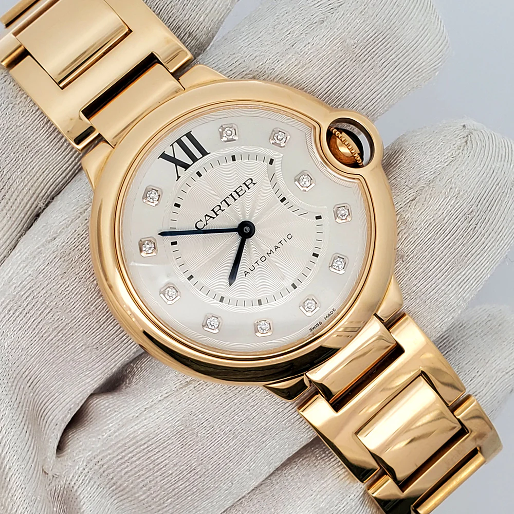 Cartier Ballon Bleu Midsize 36mm Factory Silver Diamond Dial 18K Yellow Gold Watch 3002 WE902027 - Image 5