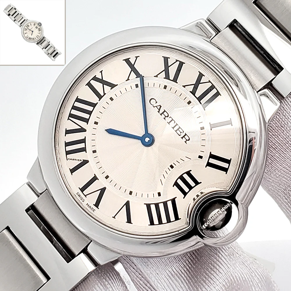 Cartier Ballon Bleu 36mm Silver Roman Dial Quartz Steel Watch W69011Z4 3005