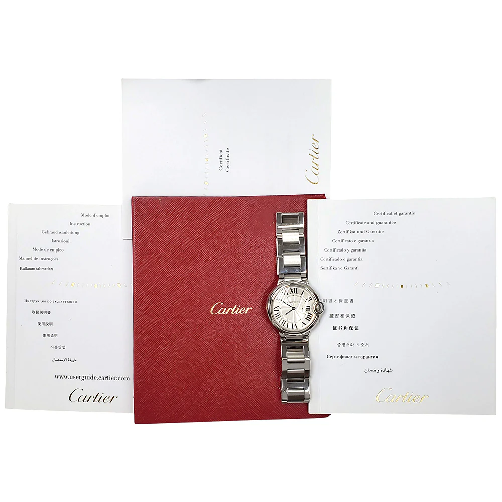 Cartier Ballon Bleu 36mm Silver Roman Dial Quartz Steel Watch W69011Z4 3005 Papers - Image 4