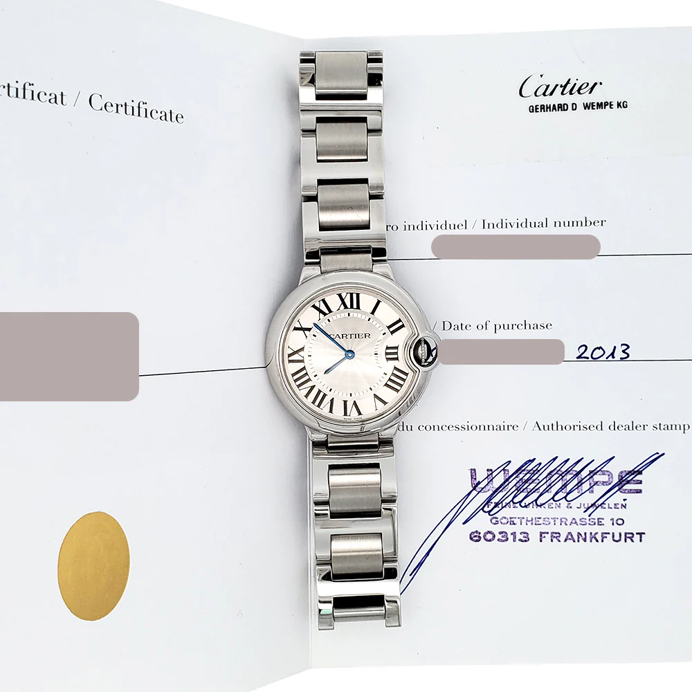 Cartier Ballon Bleu 36mm Silver Roman Dial Quartz Steel Watch W69011Z4 3005 Papers - Image 5
