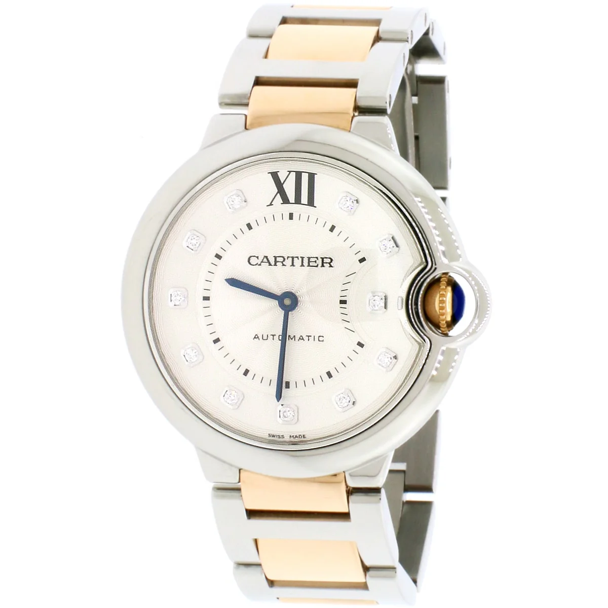 Cartier Ballon Bleu 36mm Steel and Pink Gold Factory Diamond Dial Automatic Watch W3BB0018 w/Box&Papers