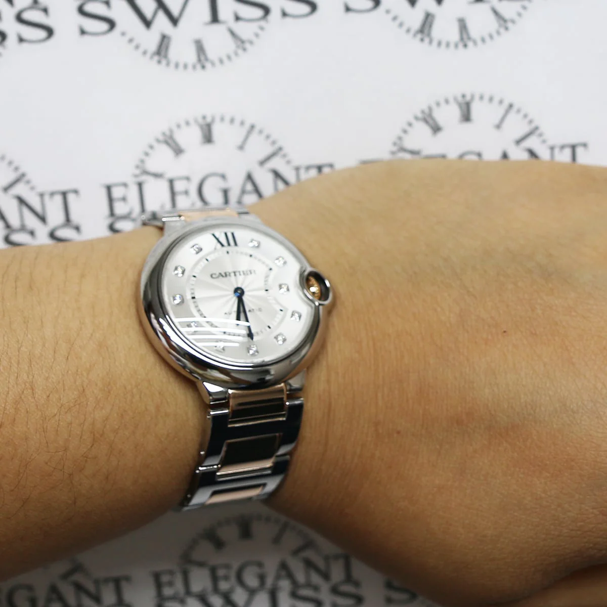 Cartier Ballon Bleu 36mm Steel and Pink Gold Factory Diamond Dial Automatic Watch W3BB0018 w/Box&Papers - Image 2