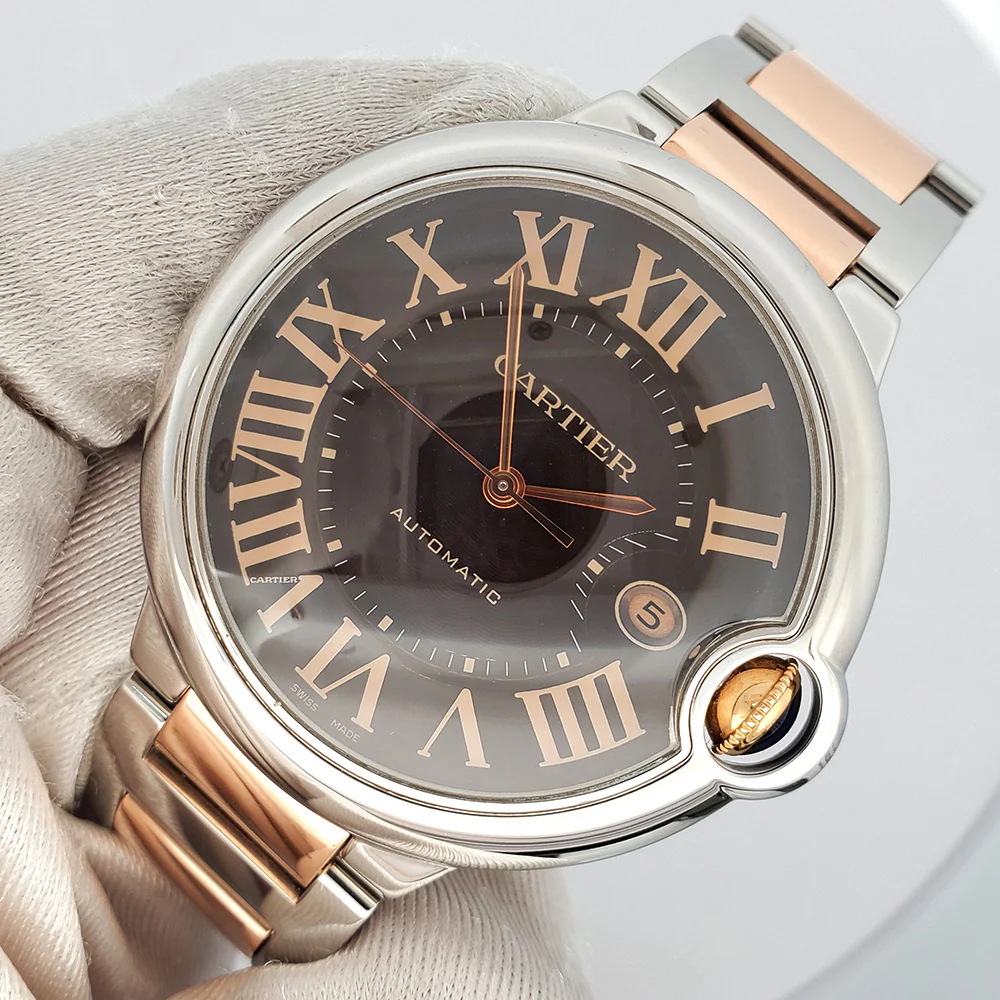 Cartier Ballon Bleu 42mm Chocolate Roman 2-Tone Rose Gold/Steel Watch - Image 3