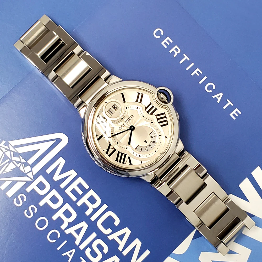 Cartier Ballon Bleu Dual Time Zone Steel Silver Roman Dial Watch 3194 W6920011 - Image 3
