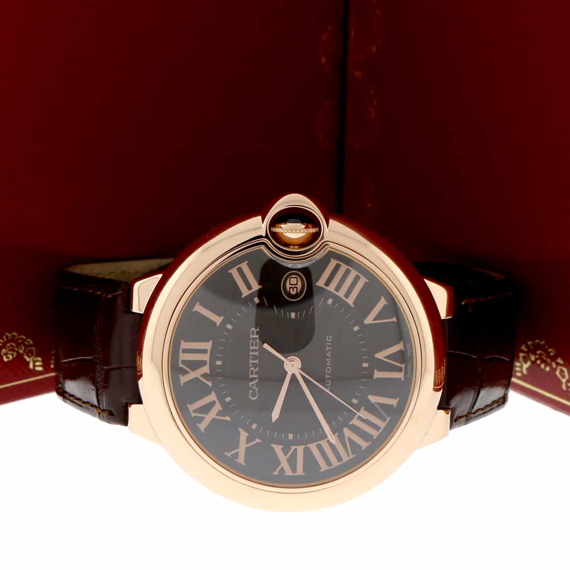 Cartier Ballon Bleu Large 18K Rose Gold 42MM Chocolate Roman Dial Automatic Mens Watch W6900651 - Image 2
