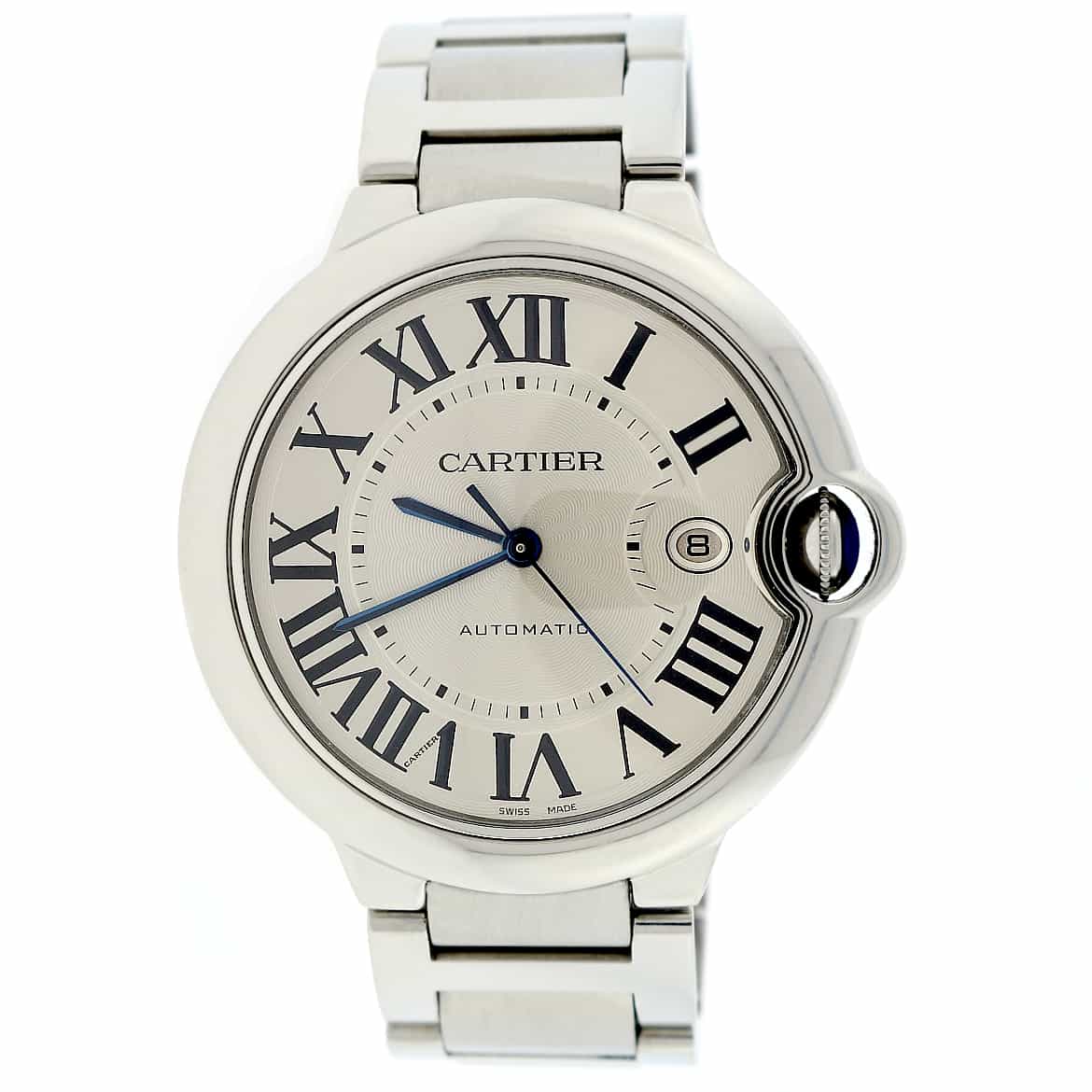 Cartier Ballon Bleu Large Stainless Steel 42MM Silver Roman Dial Automatic Mens Watch W69012Z4