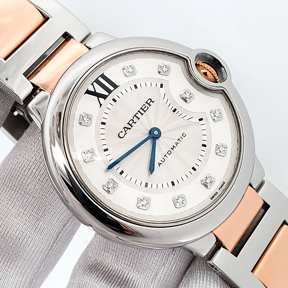 Cartier Ballon Bleu Silver Diamond Dial 36mm Rose Gold/Steel Watch 3284 W3BB0018 - Image 2