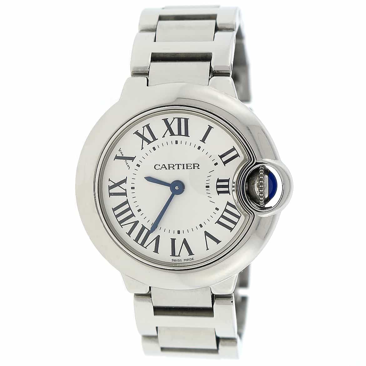 Cartier Ballon Bleu Small Silver Roman Dial 29MM Stainless Steel Ladies Watch W69010Z4