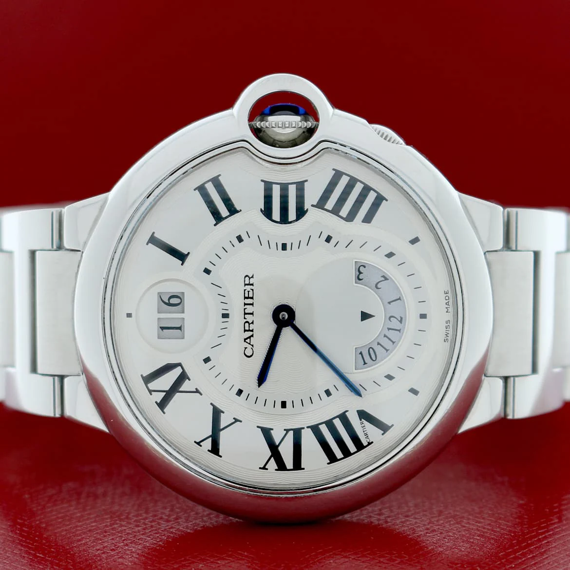 Cartier Ballon Bleu Two Timezone Mens 38MM Silver Roman Dial Stainless Steel Watch W6920011 - Image 2