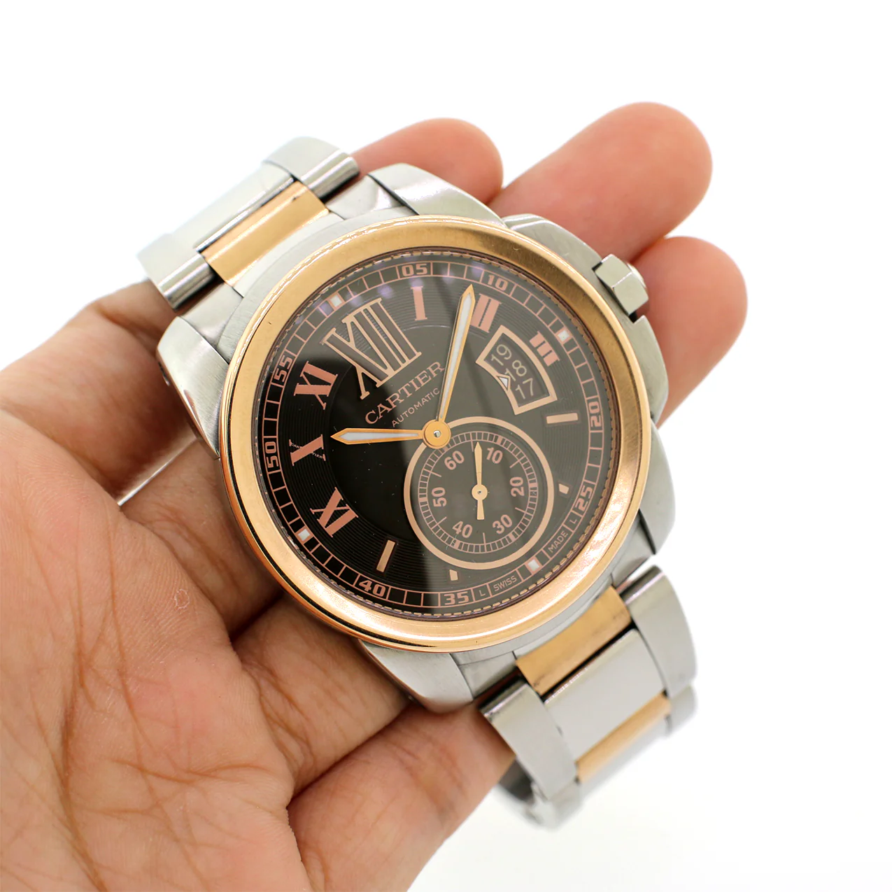 Cartier Calibre 42MM Chocolate Roman Dial Rose Gold & Stainless Steel Watch - Image 5