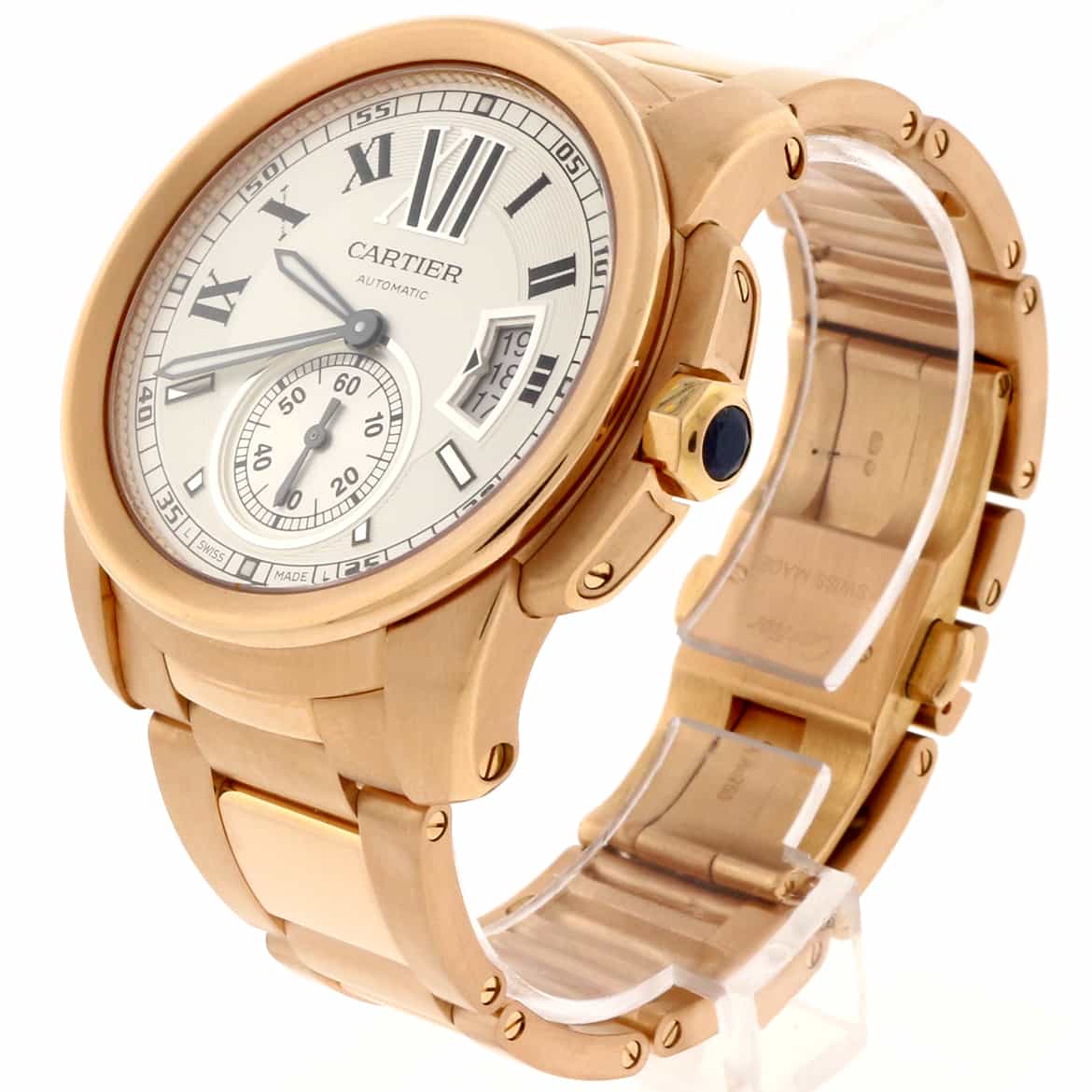 Cartier Calibre de Cartier 18K Rose Gold 42mm Silver Roman Dial Automatic Mens Watch W7100018 - Image 7