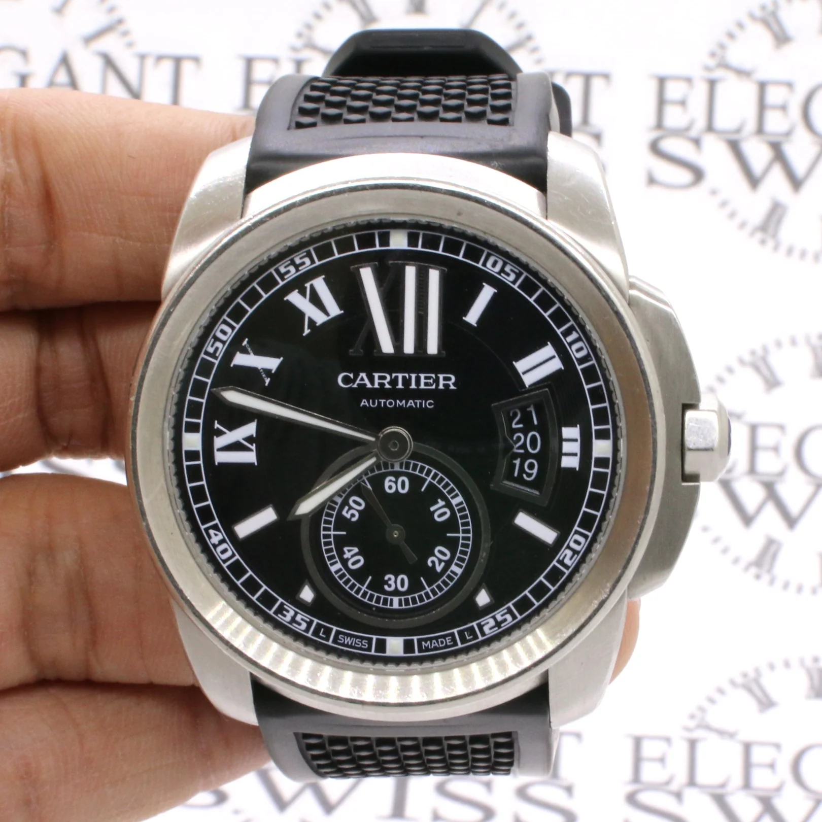 Cartier Calibre de Cartier 42mm Stainless Steel Watch w/Rubber Strap W7100041 - Image 2