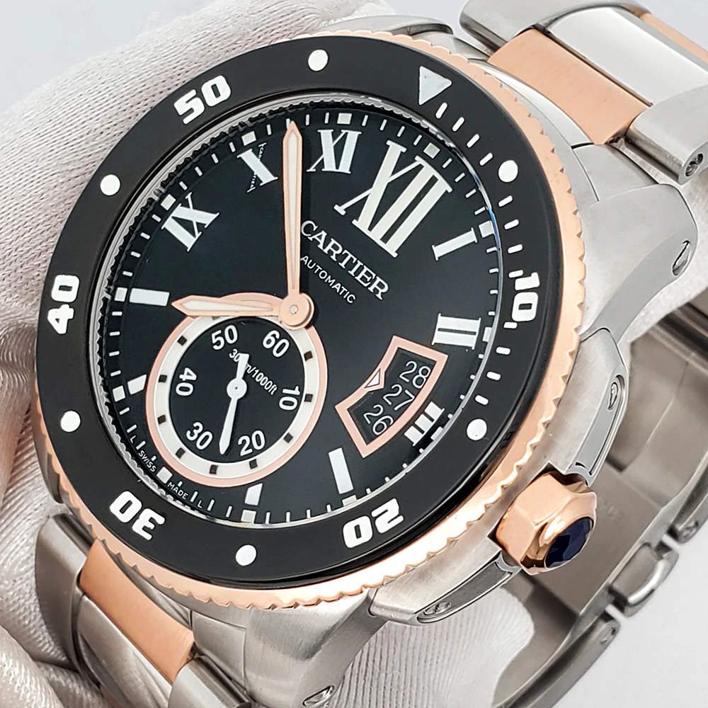 Cartier Calibre de Cartier Diver 42mm Black Roman Dial Rose Gold/Steel Watch W7100054 3729