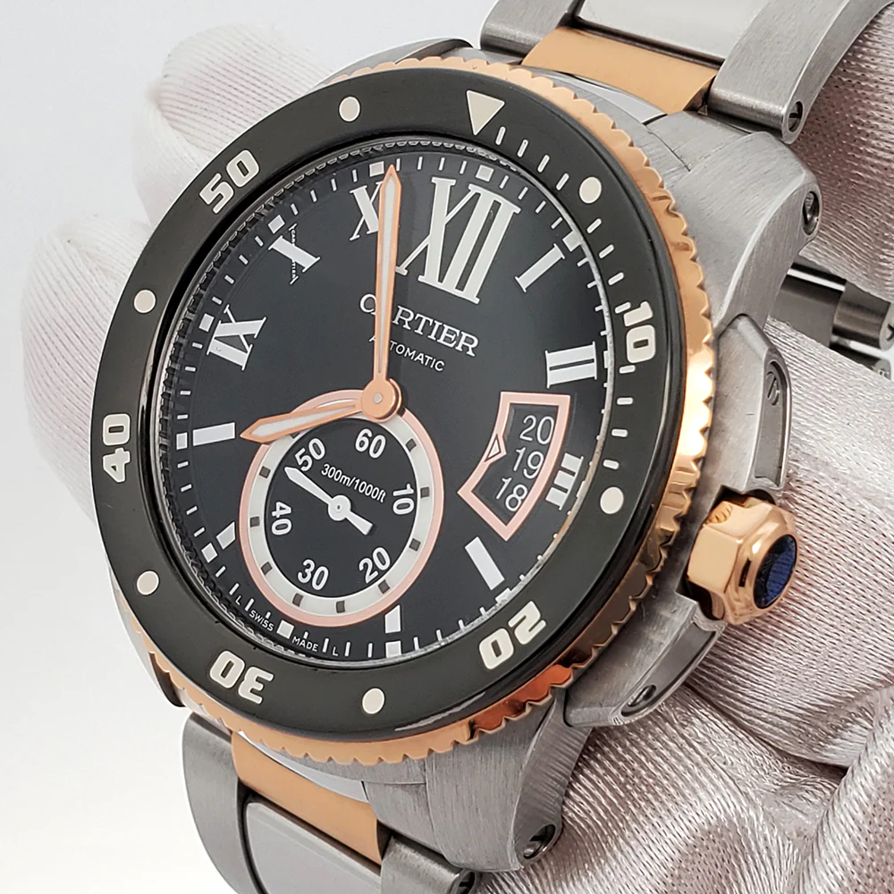 Cartier Calibre de Cartier Diver 42mm Black Roman Dial Rose Gold/Steel Watch W7100054 3729