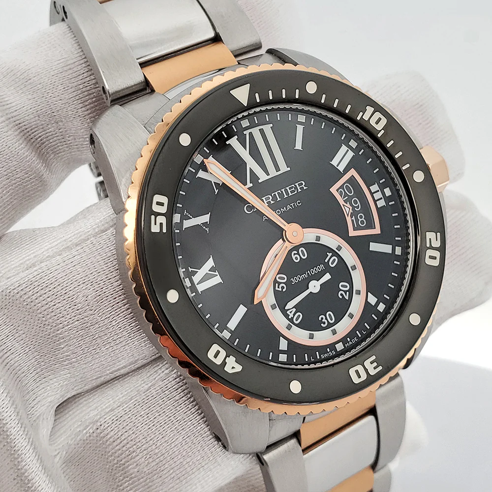 Cartier Calibre de Cartier Diver 42mm Black Roman Dial Rose Gold/Steel Watch W7100054 3729 - Image 2