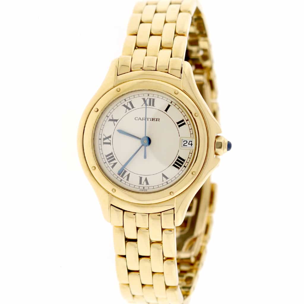 Cartier Cougar Date 18K Yellow Gold Original Roman Dial 26MM Ladies Watch 887906