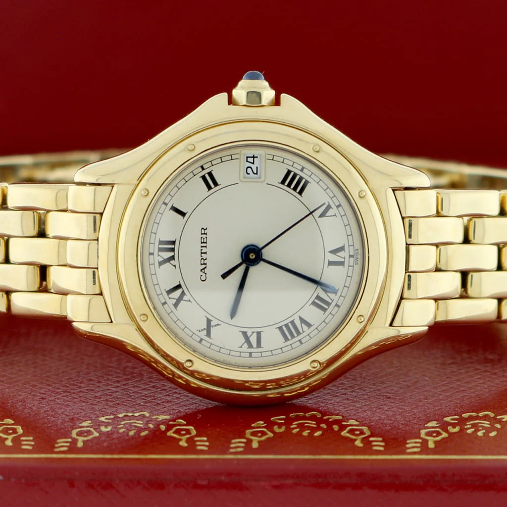 Cartier Cougar Date 18K Yellow Gold Original Roman Dial 26MM Ladies Watch 887906 - Image 2