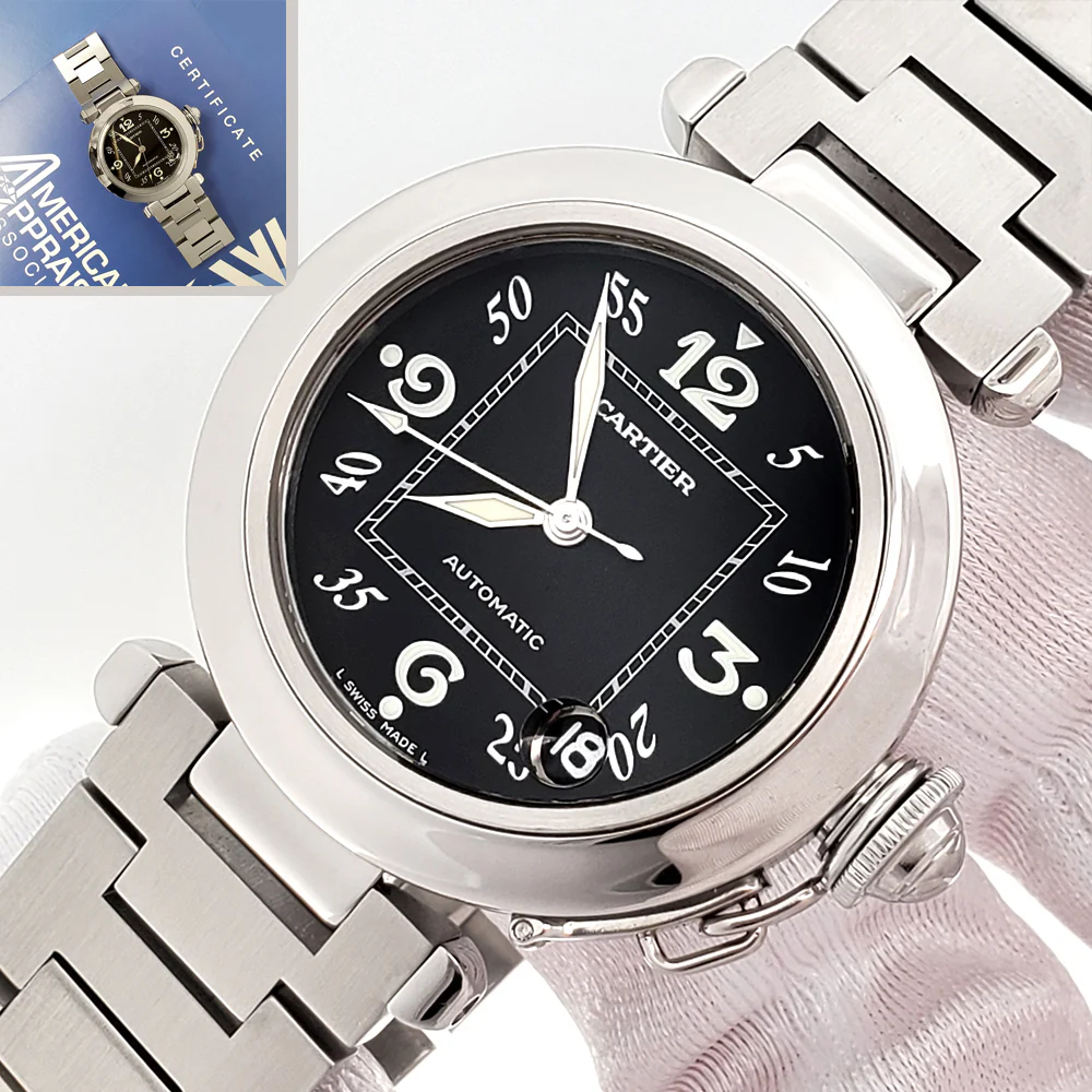 Cartier de Pasha C 35mm Black Arabic Dial Steel Watch 2324 W31043M7