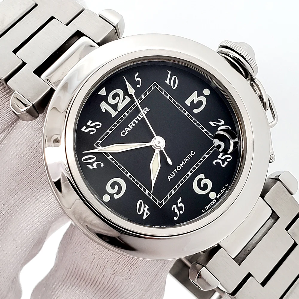 Cartier de Pasha C 35mm Black Arabic Dial Steel Watch 2324 W31043M7 - Image 2