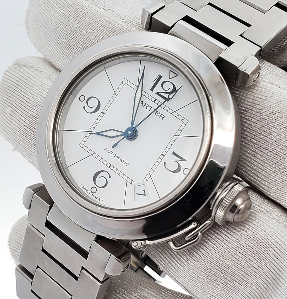 Cartier de Pasha C 35mm White Arabic Dial Stainless Steel Watch 2324 W31074M7 - Image 2