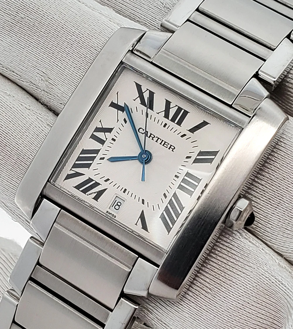 Cartier Large Tank Francaise 28mm Silver Roman Steel Watch 2302 W51002Q3