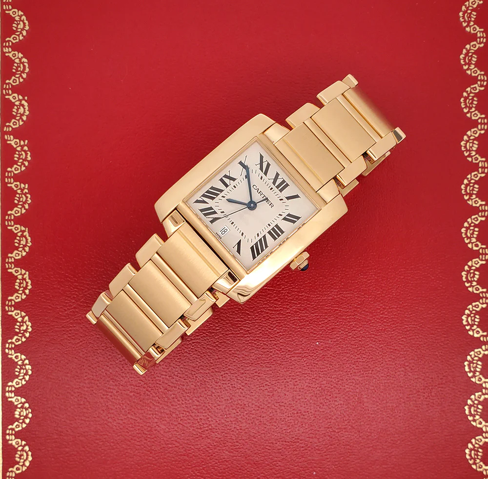 Cartier Large Tank Francaise White Roman 28mm Yellow Gold Watch 1840 W50001R2 Box Papers