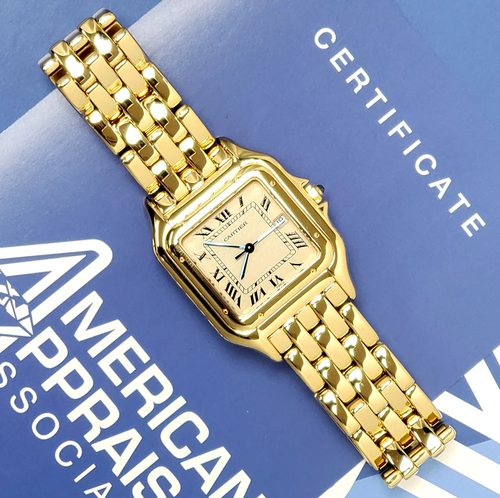 Cartier Panthere White Roman Dial Large 27mm Yellow Gold Quartz Watch W25014B9 - Image 3