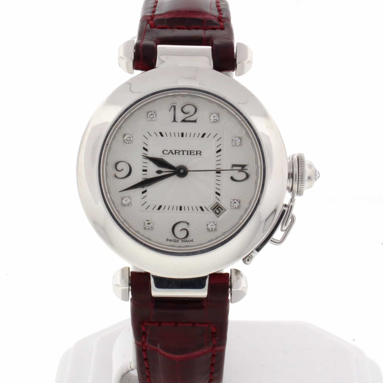 Cartier Pasha 18K White Gold Diamond Dial 32MM Automatic Ladies Watch WJ1111M9